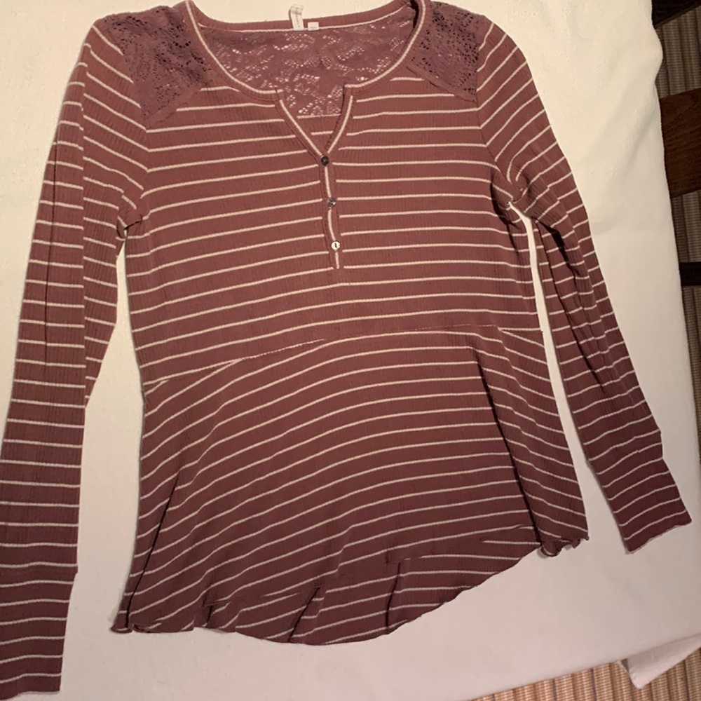 Anthropologie comfy striped top with lace detail